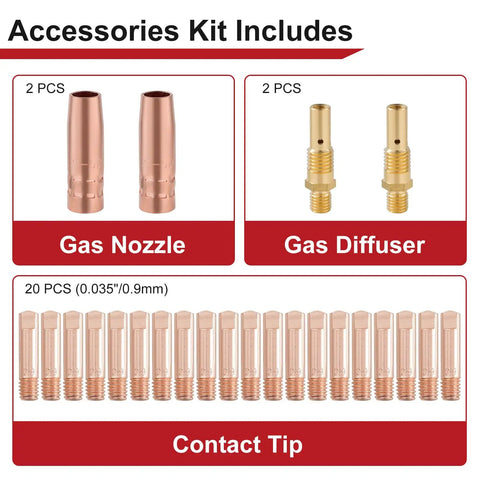 Pro MIG Welding Gun Accessories Kit 0.035 Inch Tips Nozzles And Diffusers For Lincoln Magnum 100L and Tweco Mini 1, 24 Pack
