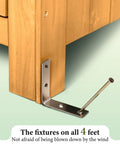 Base of Outdoor Wooden Storage Shed With Safety Latch Teak Finish showing secure metal fixture and nail on wooden panel
