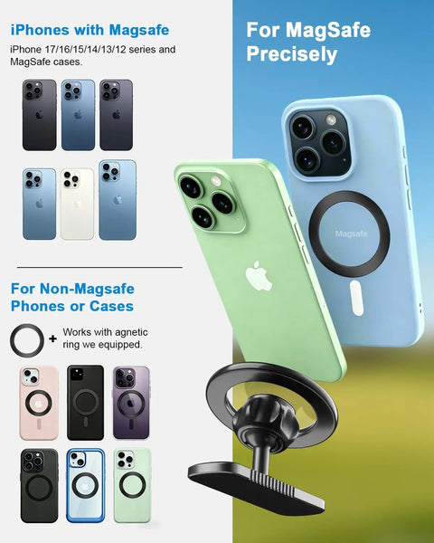 Knockout Magnetic Golf Cart Phone Mount With Heavy Duty Aluminum Bracket holds device on a variety of iPhones with MagSafe and cases.
