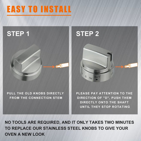 Stainless Steel Gas Stove Knob Replacement 5 Pack Fits Compatible Ranges D Shaped Hole 0.59 Inch Deep 15mm installation steps