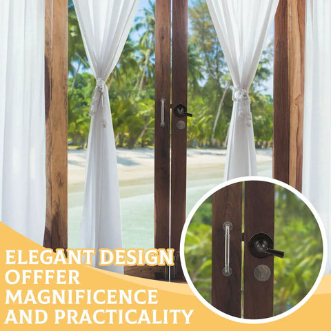 Beefy Solid Brass Storm Door Latch With Lock Durable Screen Door Handle Set in black on a wooden door, tropical background