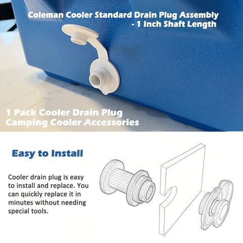 Durable Cooler Replacement Parts Kit With Plastic Hinges And Drain Plug Assembly For 1 Inch Shaft Length, displayed on cooler