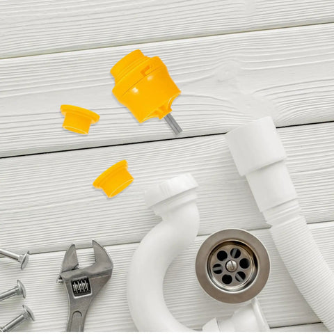 UKCOCO 7 Piece Water Threading Tap And Die Set Plastic Steel Multifunctional Diy Pvc Pipe Tool Kit For Easy Accurate Plumbing Installations with yellow and white fittings.