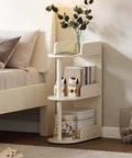 Space Saving Solid Wood Floor Book Shelf With Narrow Seam Design For Living Room Or Office, multi layer storage, corner view.