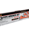 Heavy Duty Adjustable Pipe Wrench Set Including 8, 10, 14, And 24 Inch Wrenches For Plumbing And Heavy Busting Jobs box packaging