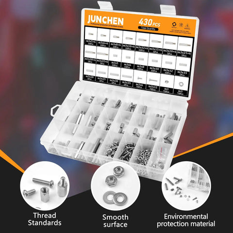 Ultimate Hex Spacers And Standoffs Hardware Kit With 430 Pcs Stainless Steel M3 Metric Bolts Nuts Washers in open box