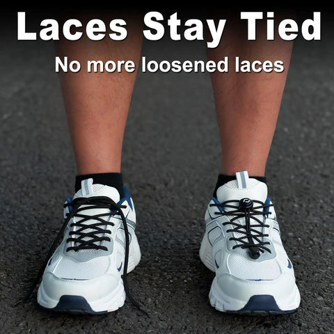 No Tie Shoelaces 2 Pack Elastic Bungee Laces With Adjustable Lock System For Kids And Adults Sneakers Perfect For Quick Slip On And Off Everyday Gym Golf Trail Run Black On Black on white sneakers
