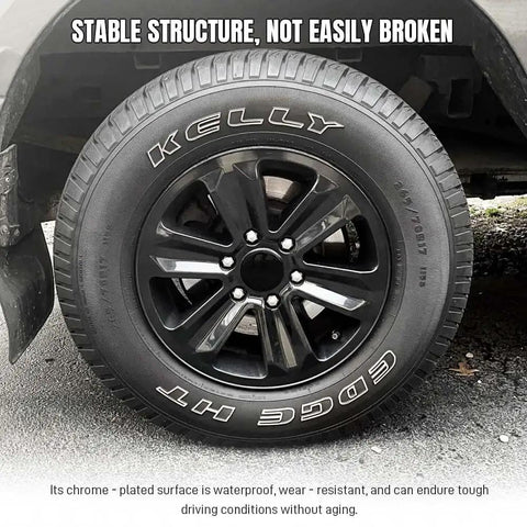 Upscale Black ABS Wheel Center Caps 4 Pack Snap In Rim Hub Covers For Trucks SUVs And Sedans OD 60MM ID 56MM Durable Shield on black wheel.