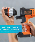 Hands holding 20V Max Matrix Cordless Drill And Driver Kit With Battery Included, Quick Connect System component.