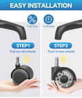Step-by-step guide for replacing Heavy Duty 2 Inch Office Chair Wheels Set Of 5 Universal Fit Rubber Casters with 7/16 By 7/8 Inch Stem.