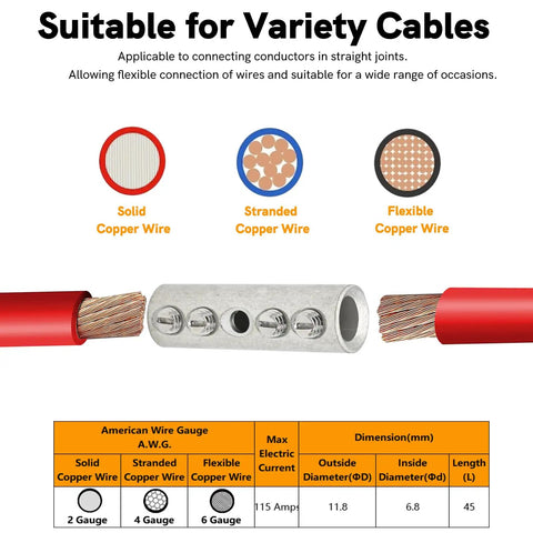 4 Gauge Wire Butt Connectors Kit For Mechanical Splices, heavy-duty aluminum connector for solid and stranded copper wire
