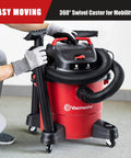 Workhorse Portable Wet Dry Vacuum For Home And Shop, 6 Gallon Tank, 3 Peak HP Motor, 360 Degree Swivel Casters shown in use