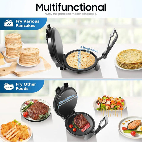Image of 1200W Electric Roti Maker Automatically Presses Chapati Naan And Tortillas Fast Flatbread Cooker with opened lid showing flatbread.