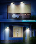 Split Solar Panel Outdoor Light Kit With 106 LED Motion Sensor IP65 Waterproof 120 Degree Lighting on garage and window