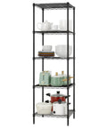 Heavy Duty 5 Tier Wire Shelving Unit 18 By 18 By 59 Inches Sturdy Metal Storage Rack With Thick Steel Tubes NSF Certified Black holding kitchenware.
