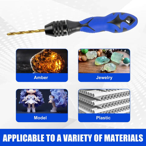 Adjustable Pin Vise Hand Drill Kit with 13 Pcs HSS Drill Bits, 0.8mm to 6.5mm, ideal for wood, jewelry, plastic beads, craft projects.
