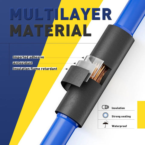 3 To 1 Heat Shrink Tubing With Adhesive Lined Marine Grade Black 65 Ft Roll One Quarter Inch Diameter Ideal For Home Auto And Industrial DIY Projects Pro Grade For More Applications showing cross-section with insulation, adhesive layers and wiring.