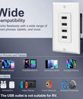 4 Port USB Wall Charging Outlet For Fast Power Up Your Gear, 4.2A Total 21W with LED indicator and decorator wall plate included, white
