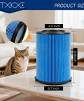 Vf5000 Replacement Filter for 5-20 Gallon Wet Dry Vacuums 2 Pack with 4 Foam Sleeves and 1 Brush, filter dimensions shown with cat.