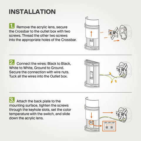 Installation guide for the sleek indoor LED wall sconce with brushed nickel finish and adjustable temperatures.