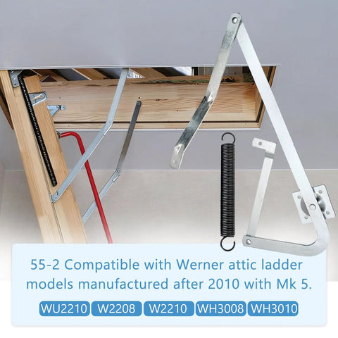 55-2 Attic Ladder Hinge Arms With Springs No Fuss Replacement Kit For Attic Ladders After 2010 installed in wood ceiling