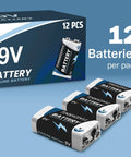 12 Pack 9 Volt Alkaline Batteries For Smoke Detectors Carbon Monoxide Alarms Security Systems And Walkie Talkies Plus Other Small Electronics Reliable Power Up For Home Office And Emergency Use, image of battery pack and individual batteries