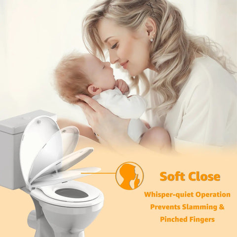 Smooth Action Two In One Toilet Seat With Detachable Toddler Potty Training Cushion Soft Close Quiet Latch No Sweat Setup Growing Kids Swear By This Easy Wipe Down White Ring Real MVP Home Essential