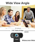 Kickass 1080P Full Hd Webcam With Built In Noise Reducing Microphone And Auto Light Correction For Dope Video Calls On Laptop Desktop Computer System Plug And Play Usb Interface showing 110 degree field of view.