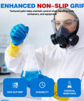 Hardcore Double Dipped Neoprene Rubber Chemical Gloves Built Like A Tank For Heavy Duty Acid Alkali Hazmat Protection Featuring Thick 28 Mil Construction Sensitive Dexterity And Non Slip Grip In Large Size, worn by a person, using lab equipment.