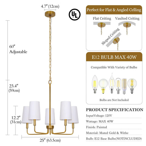 Matte Black Farmhouse Linear Island Chandelier With White Fabric Shade For Kitchen And Dining, Sloped Ceiling Compatible, dimensions and bulb specs shown.