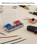 Super Cool 200 Piece Wire Ferrule Kit With Tinned Copper Crimp Connectors And Assorted Pre Insulated Electrical Tube Terminals Perfect For Stranded Wires Stored In A Handy Box, open kit
