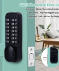 Keyless Mechanical Combination Lock With Keypad, Black Finish, No Batteries Or Wiring Needed, One Hundred Percent Mechanical Door Lock For Secure Access