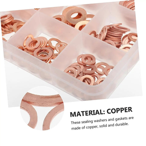 Copper Flat Gasket Kit With 280 PCs Washers, Ultra Thin Shims, Reusable And Corrosion Resistant, Handy For Screws, Oil Pan, Water, Fuel And Hydraulic Fits, DIY Repair And Maintenance Set copper washers in plastic organizer