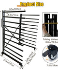 Knockout Heavy Duty Steel Paint Drying Rack With Smooth Rolling Caster Wheels For Cabinet Doors Drawer Panels And Wood Trim Sweet Vertical Organizer Setup In Charcoal Black dimensions showing height and width measurements.