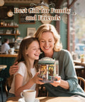 Mother and daughter with Sunny Cafe Book Nook Kit DIY Cozy Miniature House for Adults and Teens with LED Light Book Nook Shelf Decor