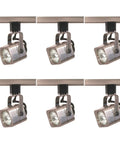 Six Pack Track Lighting Heads in Brushed Nickel with GU10 Sockets, 50W 120V Ceiling Kitchen Track Lights, Adjustable Spotlight Heads