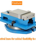 Built Like A Tank Precision Mill Vise With Swivel Base And Lockdown Grip For Cnc Machines Drills And Mills Featuring Anti Jaw Lifting Design and Dang Tough Rugged Steel Construction, side view showing swivel base.