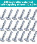 10 X 3/4 Inch Self Tapping Sheet Metal Screws For Enclosed Trailers displayed in a bulk pack of 200 units.