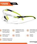 VS3 Anti Fog Safety Glasses With Clear Or Tinted Lenses, Pink Frame, showcasing adjustable arms and wrap-around design.