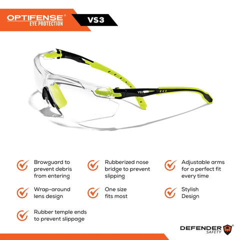 VS3 Anti Fog Safety Glasses With Clear Or Tinted Lenses, Pink Frame, showcasing adjustable arms and wrap-around design.