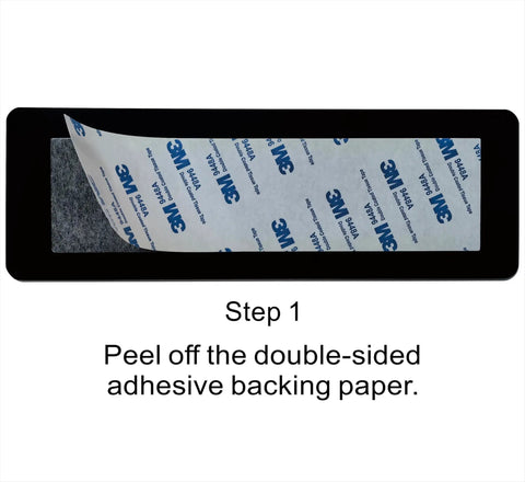 Step 1 of Left Arrow Restroom Sign For Businesses Durable Frosted Acrylic With Super Strong Self Adhesive Simple Fast Install 9 By 3 Inches Black Directional Office And Commercial Premises Sign showing peel-off backing paper.