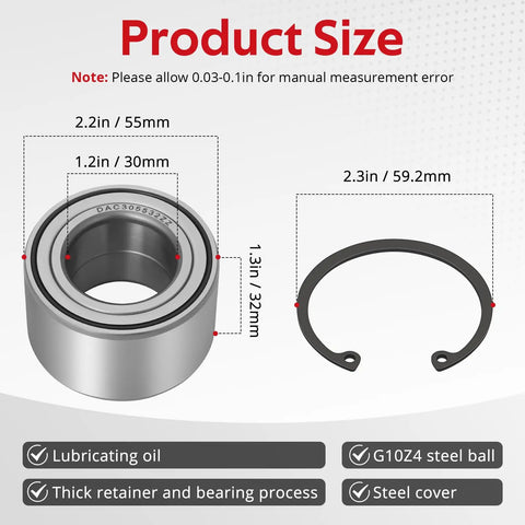 Rear Beefed Up Heavy Duty Wheel Bearing Kit For Grizzly 700 660 550 450 400 350 IRS Kodiak 700 450 400 Big Bear 400 IRS ATV UTV Replacement Parts For Enhanced Traction And Smooth Rolling On Rough Trails product size diagram