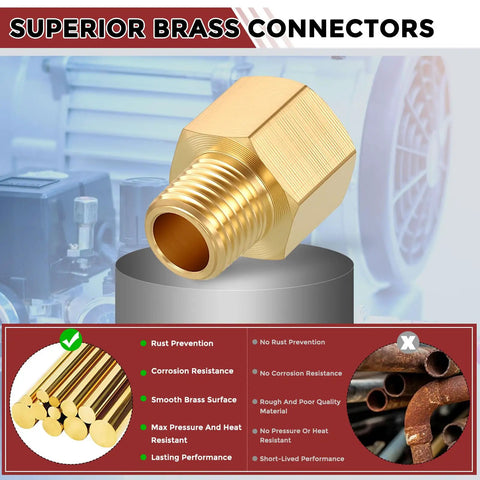 Close-up of Pack Of 2 Brass Pipe Fittings 3/8 NPT Female To 1/4 NPT Male Thread Adapter Durable Brass Extension Connector