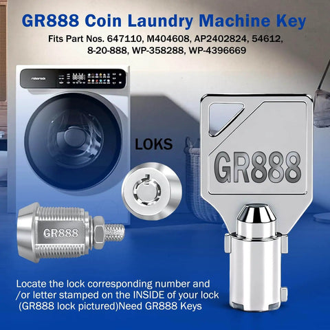 GR888 coin laundry machine key with lock and washer image