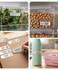 Various labeled containers and folders using the No Sweat Bluetooth Mini Label Maker With Compact Thermal Printer.