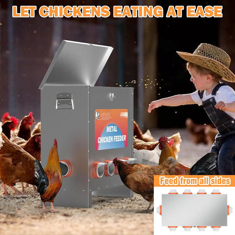 Kick The Chore Out Of Feeding With This Heavy Duty Automatic Chicken Feeder For Backyard Birds Featuring Eighty Five Pound Capacity And Ten Port Design To Block Waste And Keep Flocks Happy All Season Long.