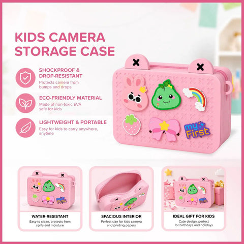 Kids Instant Print Camera Kit With 16MP Sensor, 9 Roll Paper Pack, Durable Travel Case, Totally All In One Gift Set For Ages 4 12, Easy Photo Printing On The Go, Great Starter Camera For Creative Fun pink EVA storage case with cute stickers