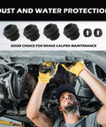 Mechanic using 4Piece Caliper Pin Boot Kit With High Elasticity Brake Caliper Slide Pins Rubber Sleeves And O Rings Heavy Duty Kit