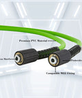 Close-up of Pressure Washer Hose Replacement 3600 PSI 1 Quarter Inch By 25 Feet Flexible Power Washing Extension with M22 fittings.