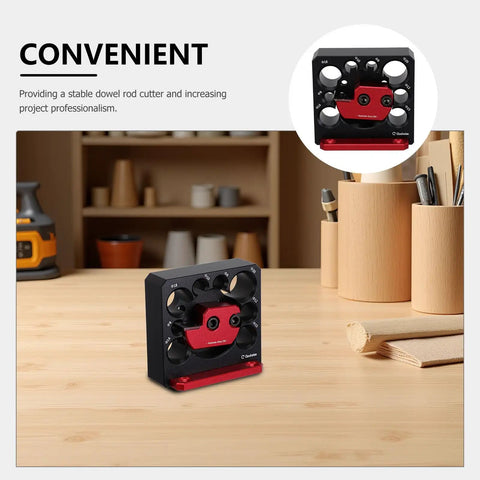 Premium Adjustable Dowel Cutter Jig With 8 Precision Holes For Drill, Cnc Aluminum Alloy Woodworking Tool on wooden table.